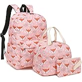 Mimfutu Fox School Backpack for Teen Girls, 3-in-1 Kids Backpack Bookbag Set School Bags with Lunch Box Pencil Case (Pink)