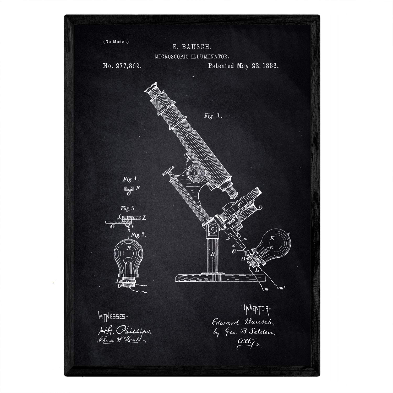 Nacnic Patent Poster with light microscopy. Sheet with old design patent A3 size with black background
