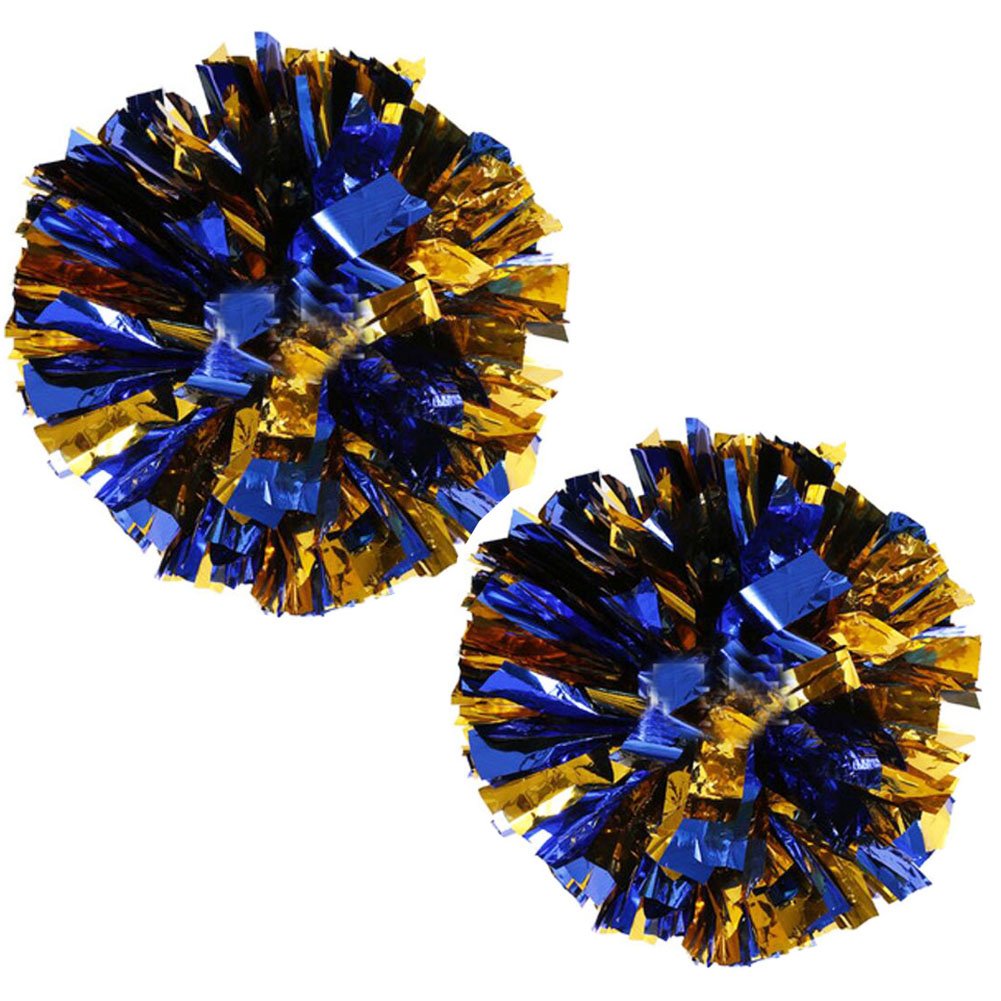 thefancypumpkin 1 Pair Team Sports Cheerleading Poms Match Pom Plastic Ring Pompoms Gold+Blue