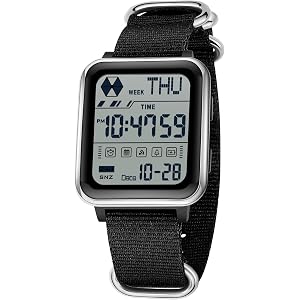 Gosasa Unisex Digital Watch with Nylon Strap, 5ATM Sport Square LED Watch | Nylon Band, Large Square Display, LED Light, Date