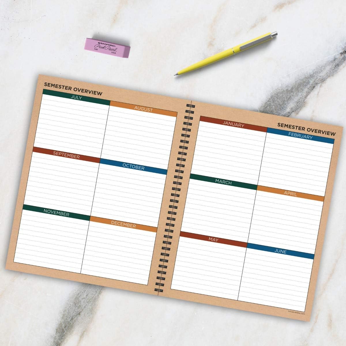 TF PUBLISHING - Kraft Undated Weekly Teacher Planner Lesson Plan Book - Office/School Supplies - Monthly and Weekly Planning - Six Class Sections - Lined Pages - 12 Months - 8.5” x 11” : Office Products