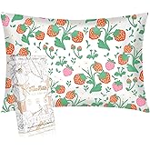 Miss Adola 1 Pack Kids Pillowcase - Queen Size 30 x 20 Inches 19 Momme Mulberry Silk Zipper Pillow Case for Hair and Skin Cute Cartoon Kawaii Two Color Strawberry Silk Pillowcase for Teens Girls Boys