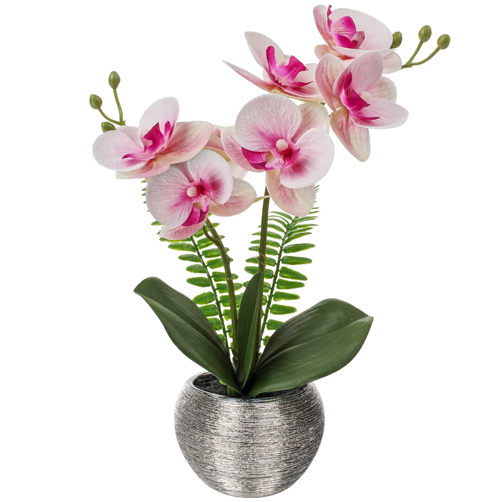 Briful Artificial Orchid Plants Pink Orchid Real Touch Flowers Artificial Phalaenopsis Flower Stems in Silver Ceramic Pot, Fake Flowers for Home Decor Wedding Table Centerpiece