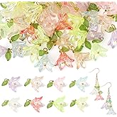 Sopoloray 48Pcs Acrylic Lily Flower Pendants,8 Colors Floral Dangle Charms for Jewelry Making,DIY Craft Supplies for Necklaces,Earrings,Keychains, Decoration