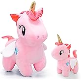 JIAHO Unicorn Stuffed Animal Cute Plushies for Girls, Boys and Babies, Unicorn Plush Toys with Wings, Small Stuffed Animals for Kids Party Favors, Carnival Prizes, Decorations - Pink Unicorn Plushies