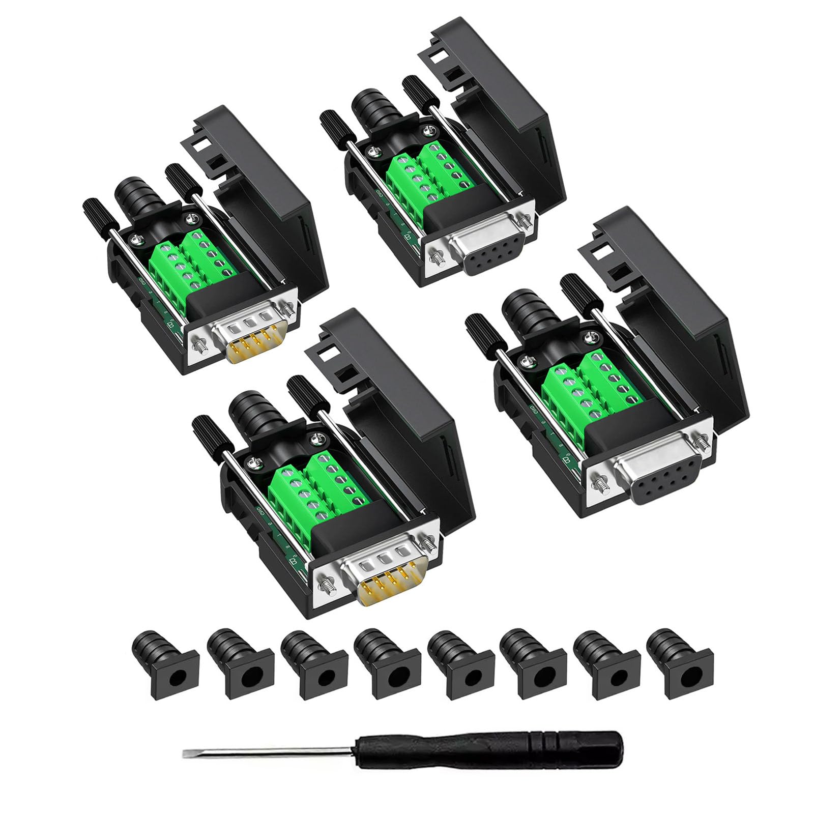 YIOVVOM DB9 Breakout Connector to Wiring Terminal RS232 D-SUB Female and Male Serial Port Breakout Board with Case