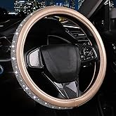 Bling Diamond Leather Steering Wheel Cover, Golden Steering Wheel Covers for Women Girls with Crystal Rhinestones, Universal Fit 14.5-15 Inch Car Steering Wheel Bling Cover Accessories