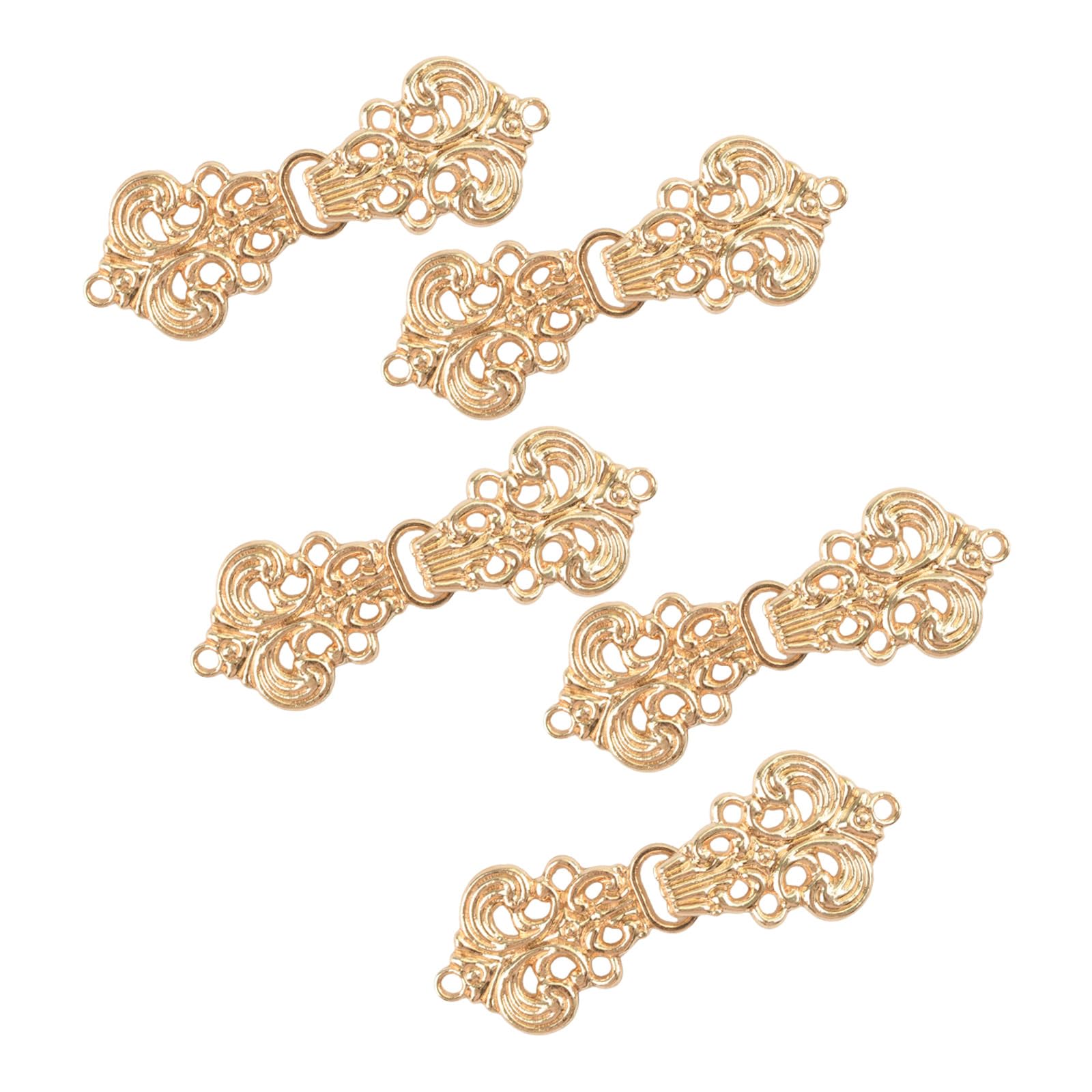 WANDIC Cardigan Clips, 5 Pairs Vintage Flower pattern Cape Fasteners Sew On Hooks And Eyes Cardigan Clip Cloak Clasp Fasteners For Sweater Shawl, Light Gold