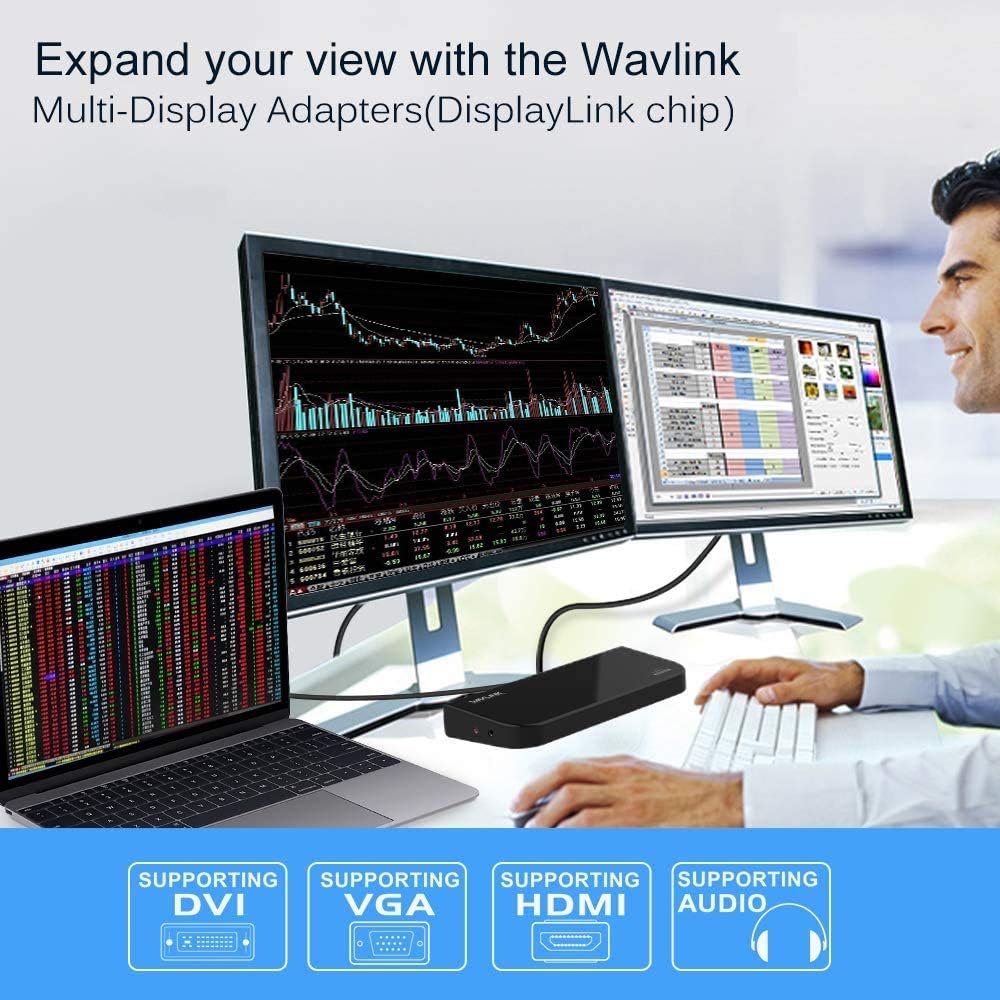 WAVLINK USB 3.0 Universal Laptop Docking Station Dual Display with HDMI & DVI/VGA with Gigabit Ethernet, 6 USB Ports, Audio for Laptop, Ultrabook and PCs, More Efficient Home Office: Computers & Accessories
