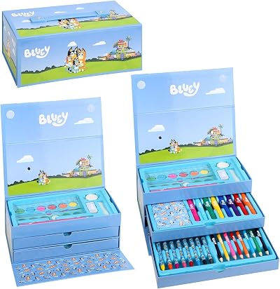 Bluey 52pc Kids Art Stationery Set Watercolour Felt Pens Crayons Pencils Travel
