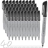 Permanent Markers, Ultra Fine Point, Black, 40 Count, 0.4mm, Fine tip permanent marker set, quick dry, waterproof, fading resists, durable, marks on paper, glass, ceramic, plastic, wood, rock, metal