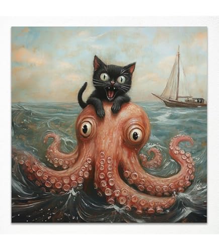 Amazon.com: Japanese Black Cat Art Print, Vintage Canvas
