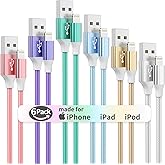 iPhone Charger Cord 6Pack Multicolor Lightning Cable 3/3/3/6/6/10ft Apple Charger Mfi Certified Nylon Braided Fast Charging C