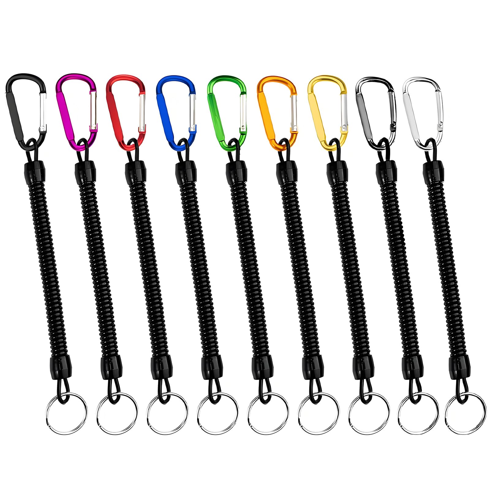 Retractable Keychain 9PCS, Elastic Sturdiness Multifunctional Stretchy Keyring with Clip