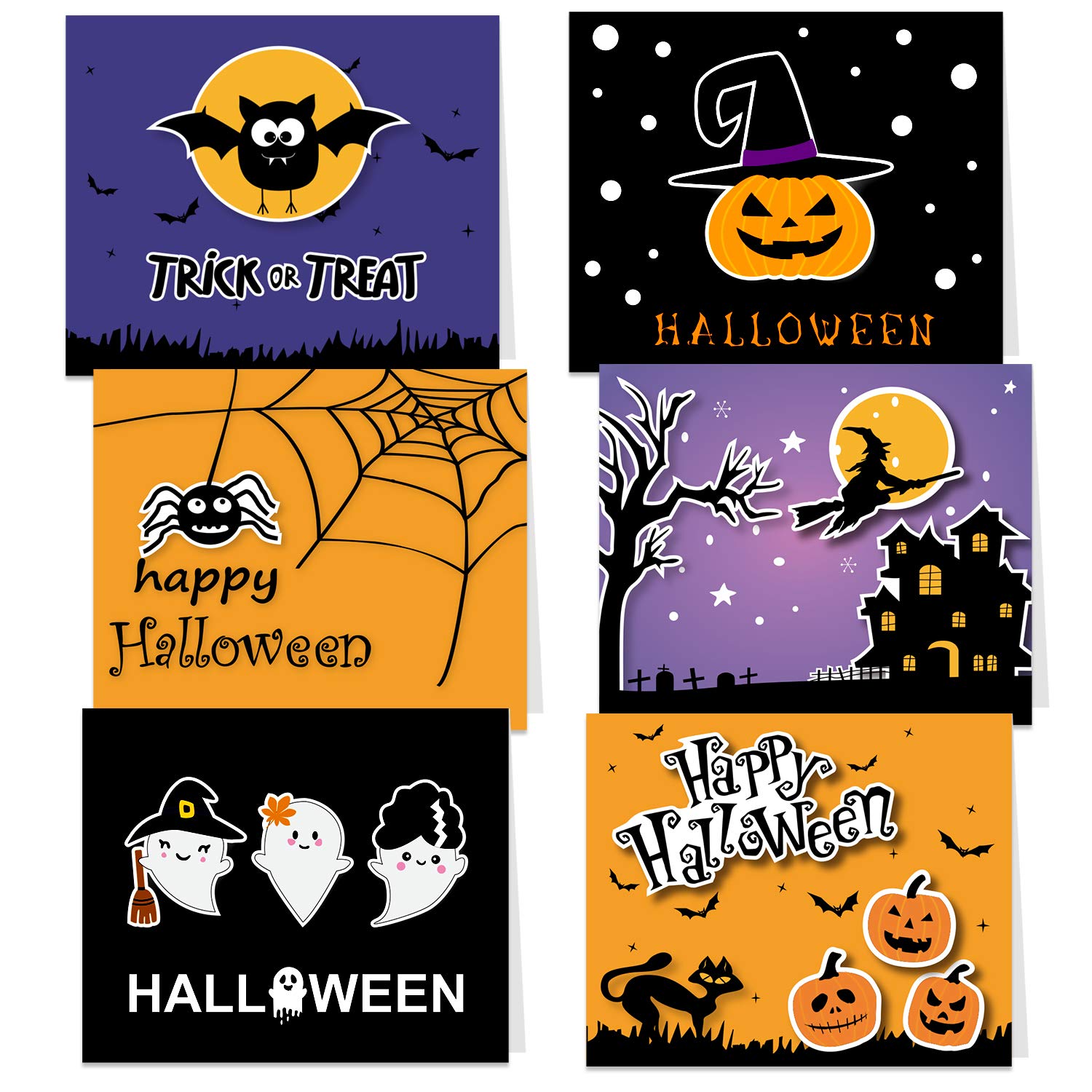 TUPARKA 30 Pack Halloween Greeting Cards with Envelopes and Halloween Stickers, 6 Halloween Designs