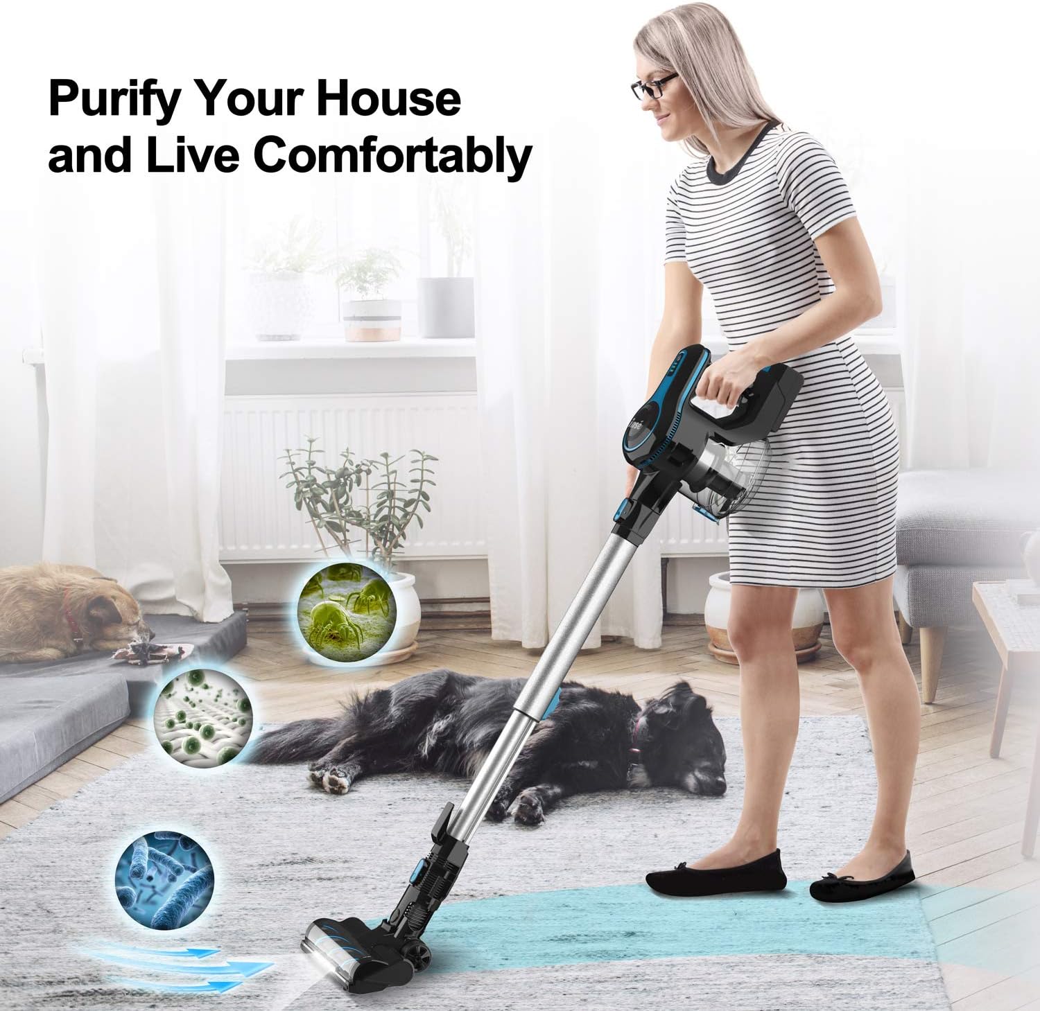 INSE Cordless Vacuum Cleaner 4 in 1 Powerful Suction Stick Vacuum Lightweight Quiet Rechargeable 1.2 L Large Dust Cup Handheld Vacumm for Home Car Pet Hair Carpet Hard Floor - N5 -
