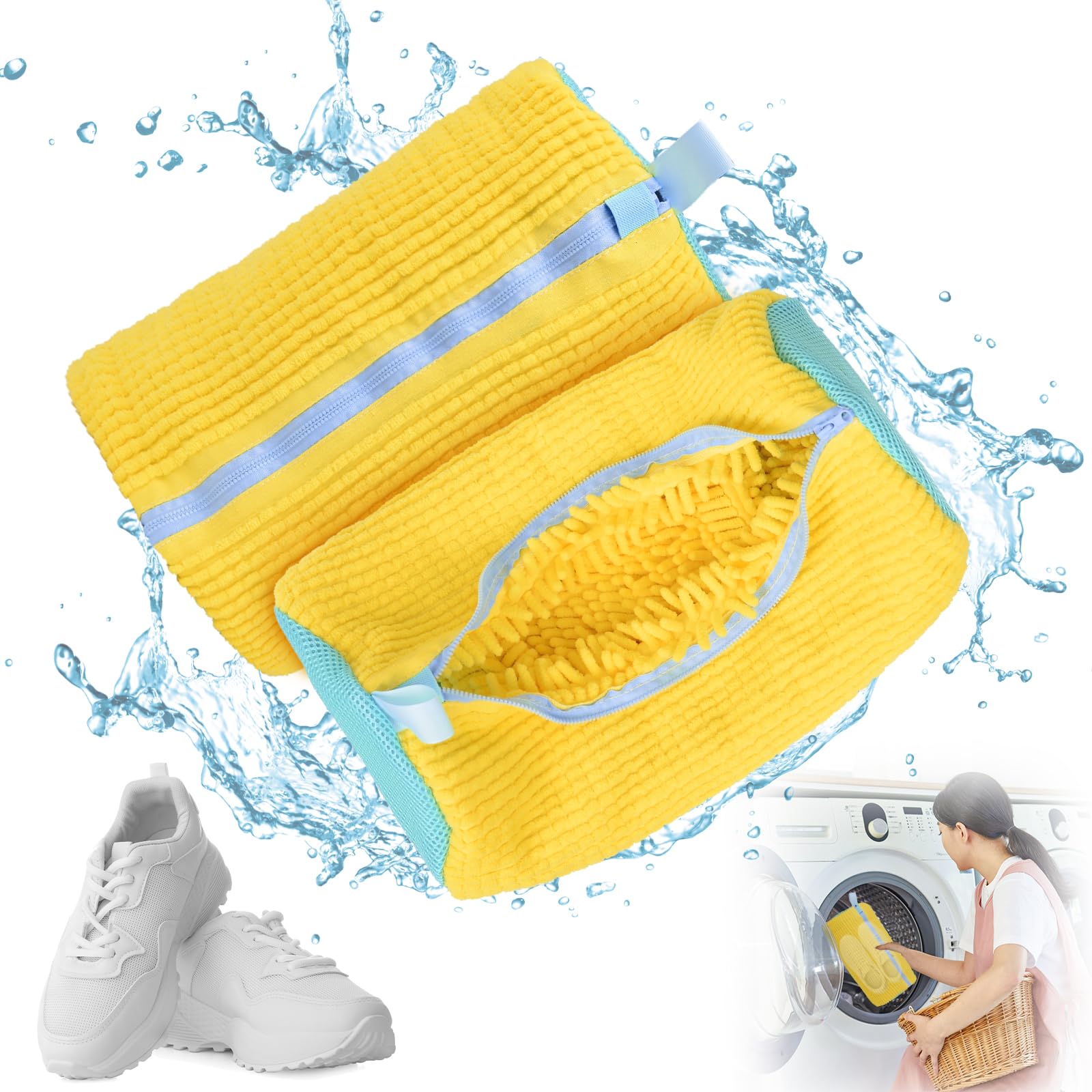 2PCS Shoe Washing Machine Bag, Trainer Washing Machine Bag, Shoe Cleaning Bag with Zipper, Reusable Laundry Shoes Bags Portable Dryer Door Shoe Net for Sneakers Canvas Tennis Running Shoes