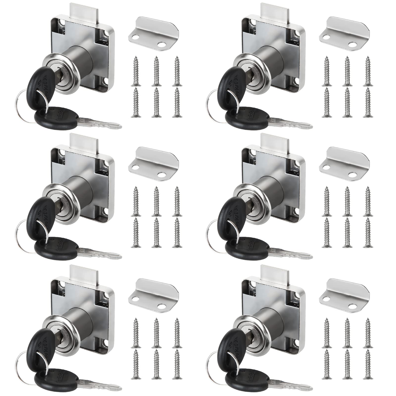 SENENQU 6 Sets 22mm Zinc Alloy Cam Locks, Cylinder Security Cupboard Cabinet Locks with Keys Screws, Keyed Alike Drawer Mailbox Post Locker Cam Lock for Household Office