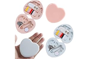 Rimoev 2 Pack Mini Travel Sewing Kit, Heart-Shaped Mini Sewing Box, Plastic Emergency Sewing Kit, Ideal for Emergency Repair of Clothing While Traveling and in The Office