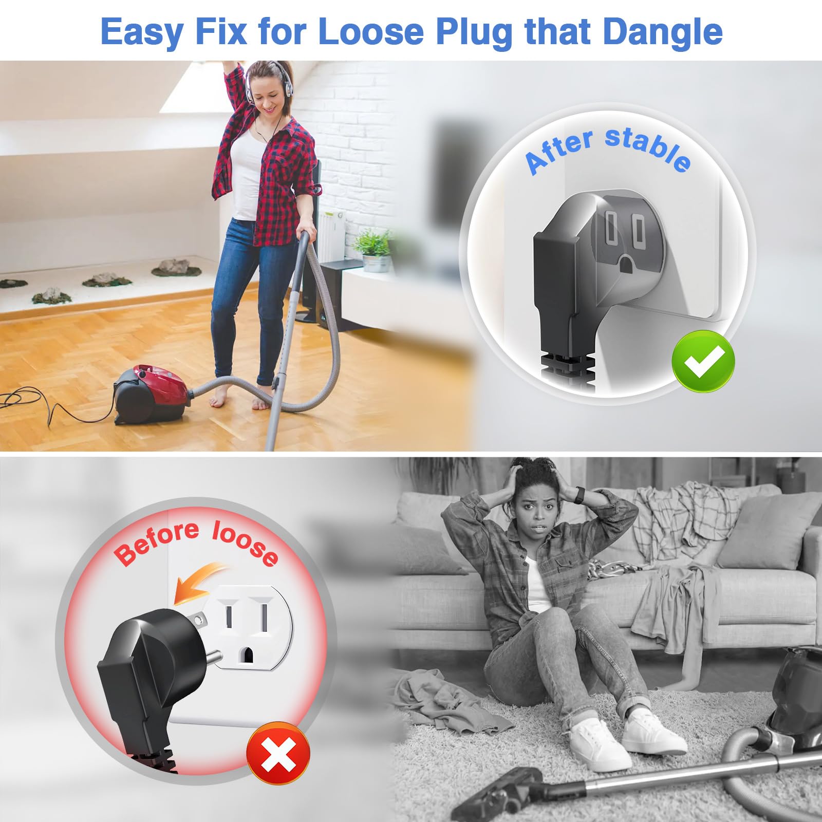 pop-tech Adhesive Stickers for Loose Outlet Plug: 12 Pcs Double Sided Tape Fix Fall Out Wall Socket - 3M Sticky for Smart Home Speaker Mount Holder WiFi Extender Electrical Multi-Outlets Power Adapter