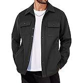 COOFANDY Men Flannel Wool Jackets Long Sleeve Button Down Shirt Jacket Soft Warm Winter Fleece Shacket Pure Black Large