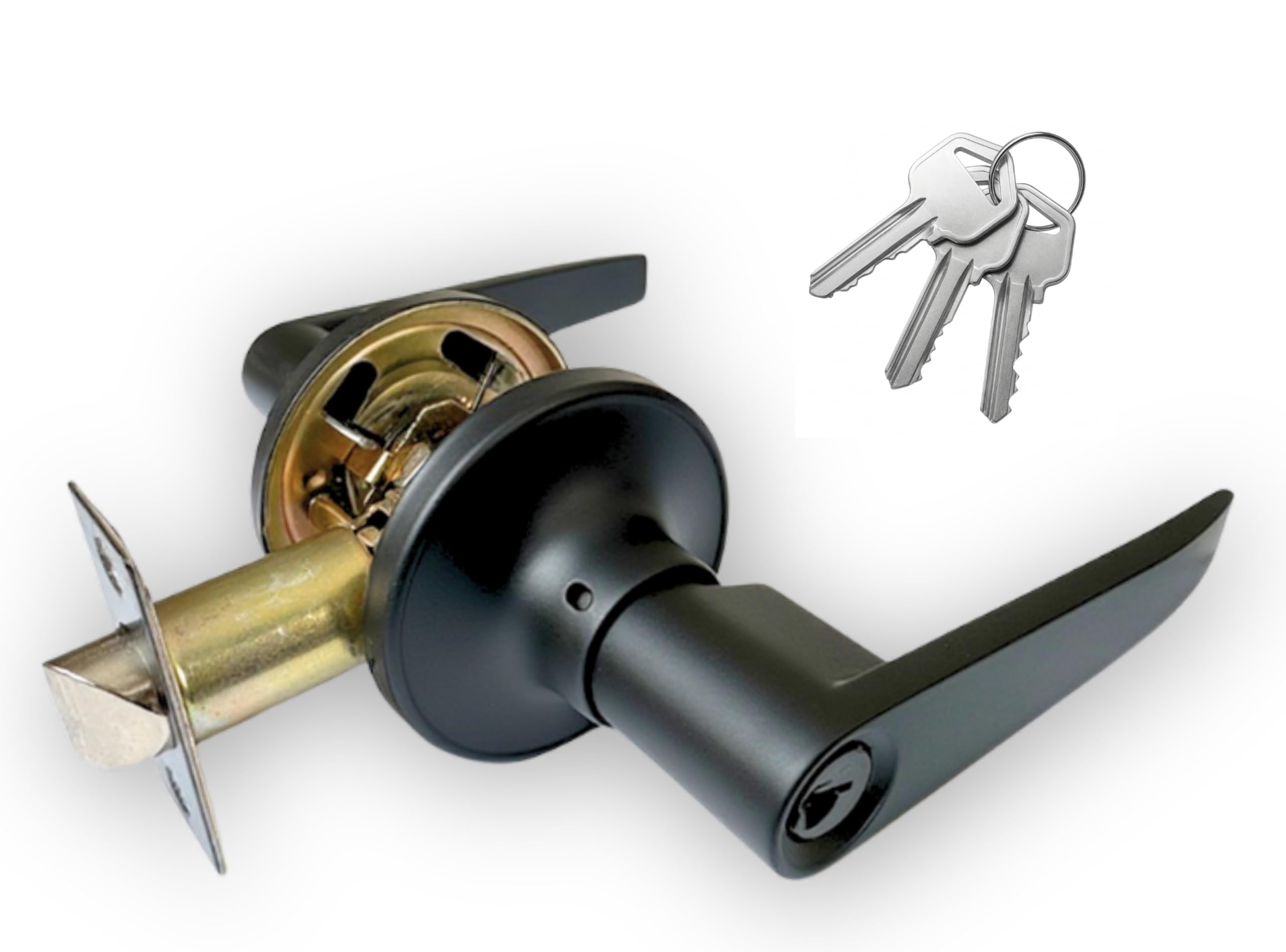 Photo 1 of 1 Pack of Sperren Premium Lever Keyed Entry Door Lock with 3 Keys, Universal Door Knob Hardware, Entrance or Bedroom Version, Matte Black Color