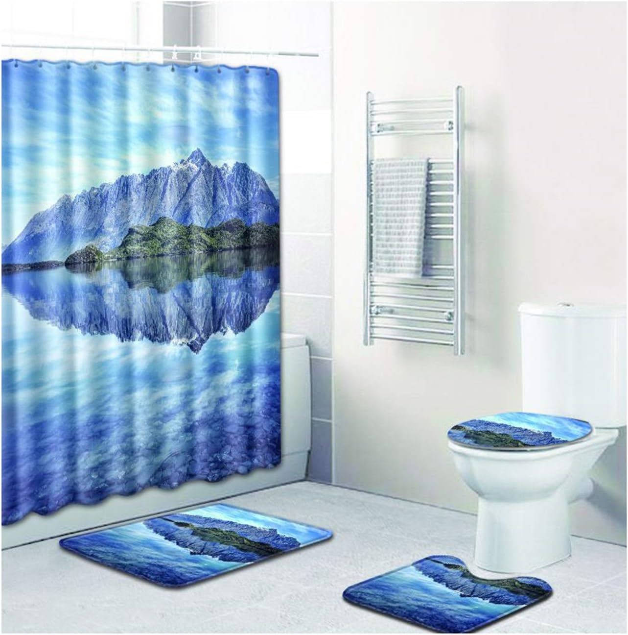 ROMQUEEN Bathroom Curtains Rugs Set Of 4 Shower Curtains Linen Bathroom Rugs And Mats Orange Pedestal Mat Beige& Shower Curtain 180 * 180
