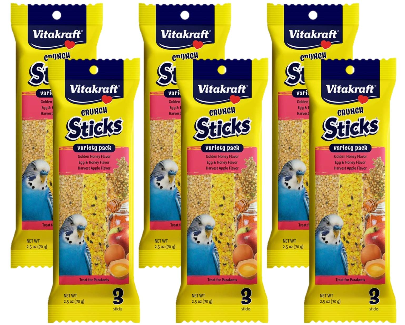 Vitakraft 6 Count Crunch Stick Bird Treat Variety Packs, 18 Pieces Total, for Parakeets