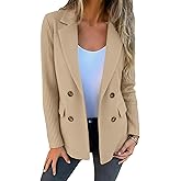 Mina Self Women's Sweater Sleeve Wool Blazer – 2026 Winter Double-Breasted Business Casual Work Jackets with Pockets