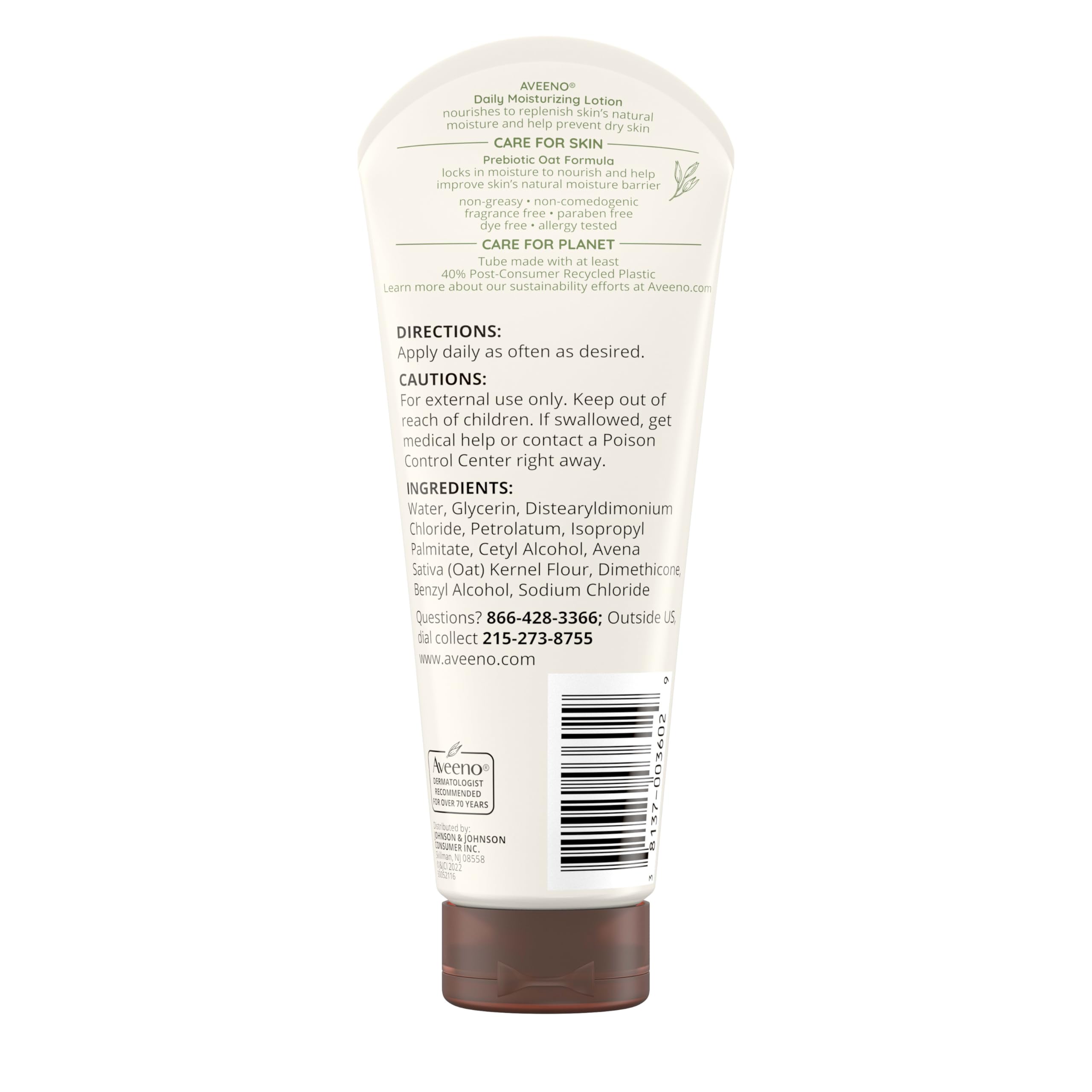 Aveeno Daily Moisturizing Body Lotion, Gentle Lotion Nourishes Dry Skin With Moisture, Soothing Prebiotic Oat, Fragrance-Free, Non-Comedogenic, Travel-Size, Pack of Three, 3 x 2.5 fl. Oz
