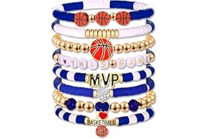 HZEYN Basketball Bracelets for Women - Stackable Beaded Friendship Bracelets for Game Day Sports Mom Accessories