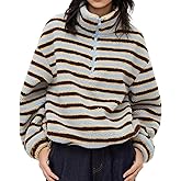 MYBFYABO Womens Half Zip Sherpa Fleece Striped Jacket Oversized Stand-up Collar Sweatshirt Warm Fuzzy Outerwear