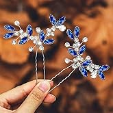 Casdre Crystal Bridal Hair Pins Rhinestone Bride Wedding Hair Piece Hair Accessories for Women and Girls (Pack of 2) (A Blue)