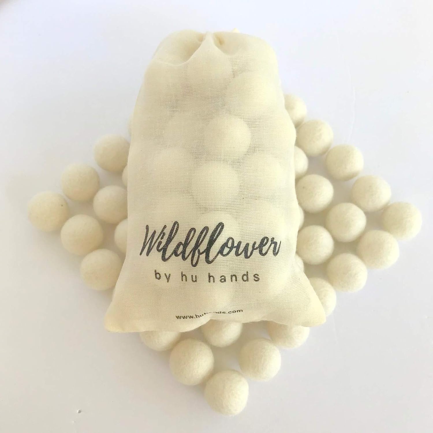 Natural White 1" - 2.5cm - 100% Handmade Wool Felt Pom Poms - (50) Pure New Zealand Wool Felt Balls - DIY Pompoms - Drawstring Muslin Bag WPP004