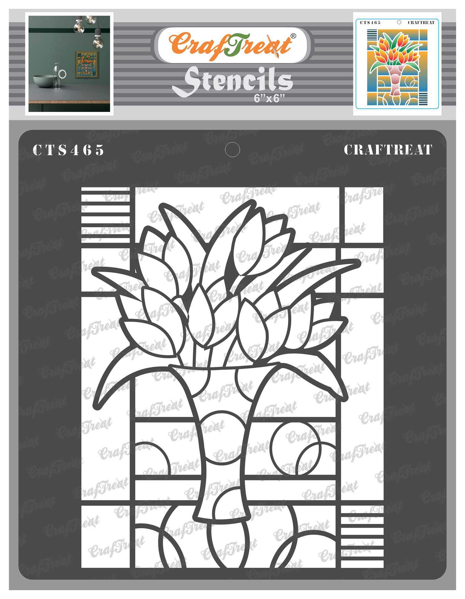 CrafTreat Reusable Flower Stencils and Templates for Painting on Wood - Stained Glass Flower Vase -6x6 Inch - Stained Glass Stencil for Painting on Canvas - Flower Template for Concrete