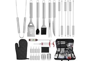 bogo Brands BBQ Grill Tools Set (27-Piece) – All in One Stainless Steel Barbeque Grill Accessories, Organized Storage – 27 Essential Tools for Effortless Cooking, Camping & Backyard Barbeque