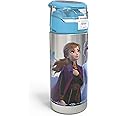 Zak Designs Disney Frozen 2 Durable Single Wall Stainless Steel Water Bottle with Push-Button Flip Lid Leak-Proof Design is P