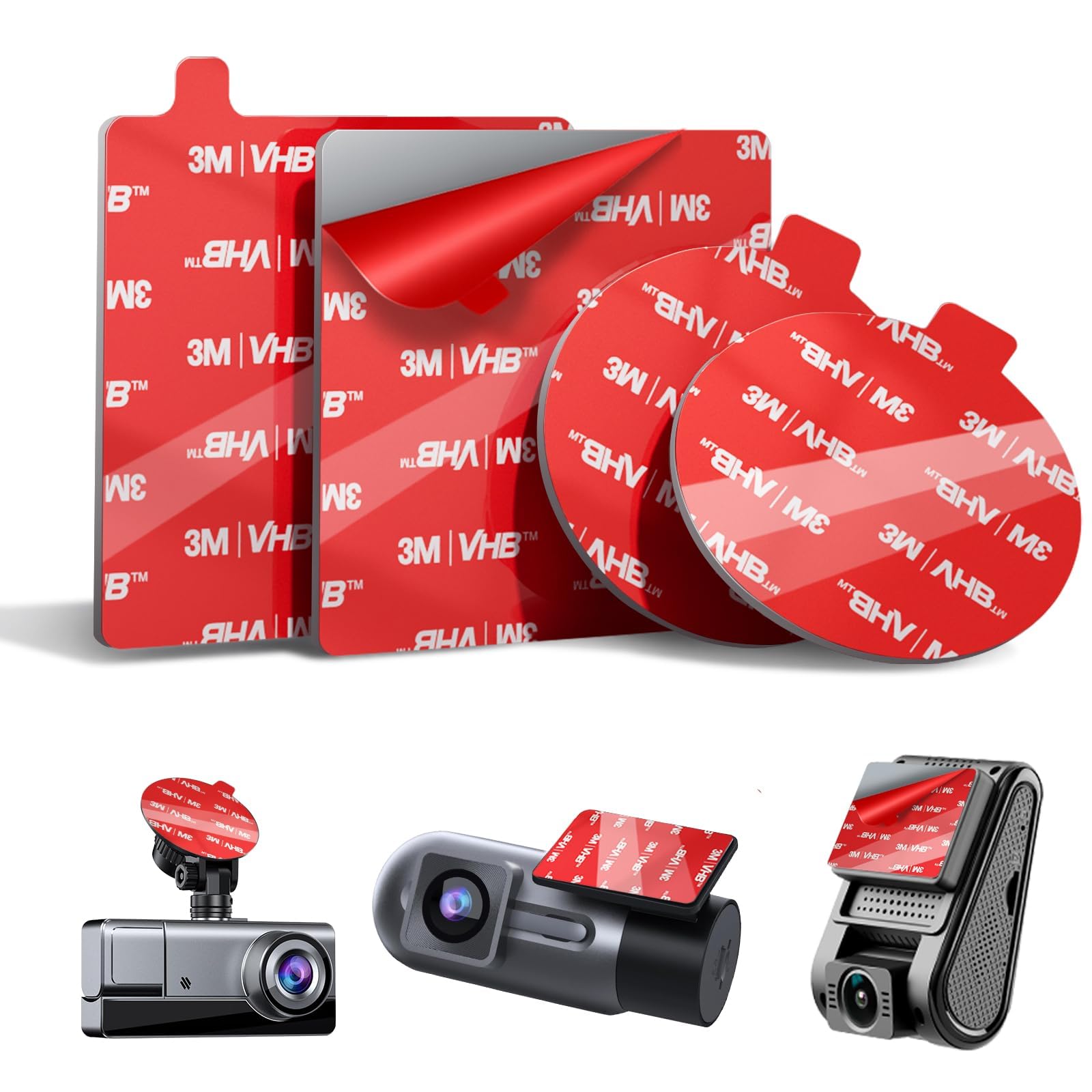 Photo 1 of 3M VHB Double Sided Adhesive Sticky Pads for Dash Cam 4PCS, 2.83" Square & 2.2" Round Heat-Resistant Heavy Duty Mounting Tape Kit, Universal Car Windshield Sticker for GPS/DashCamera Suction Cup Mount