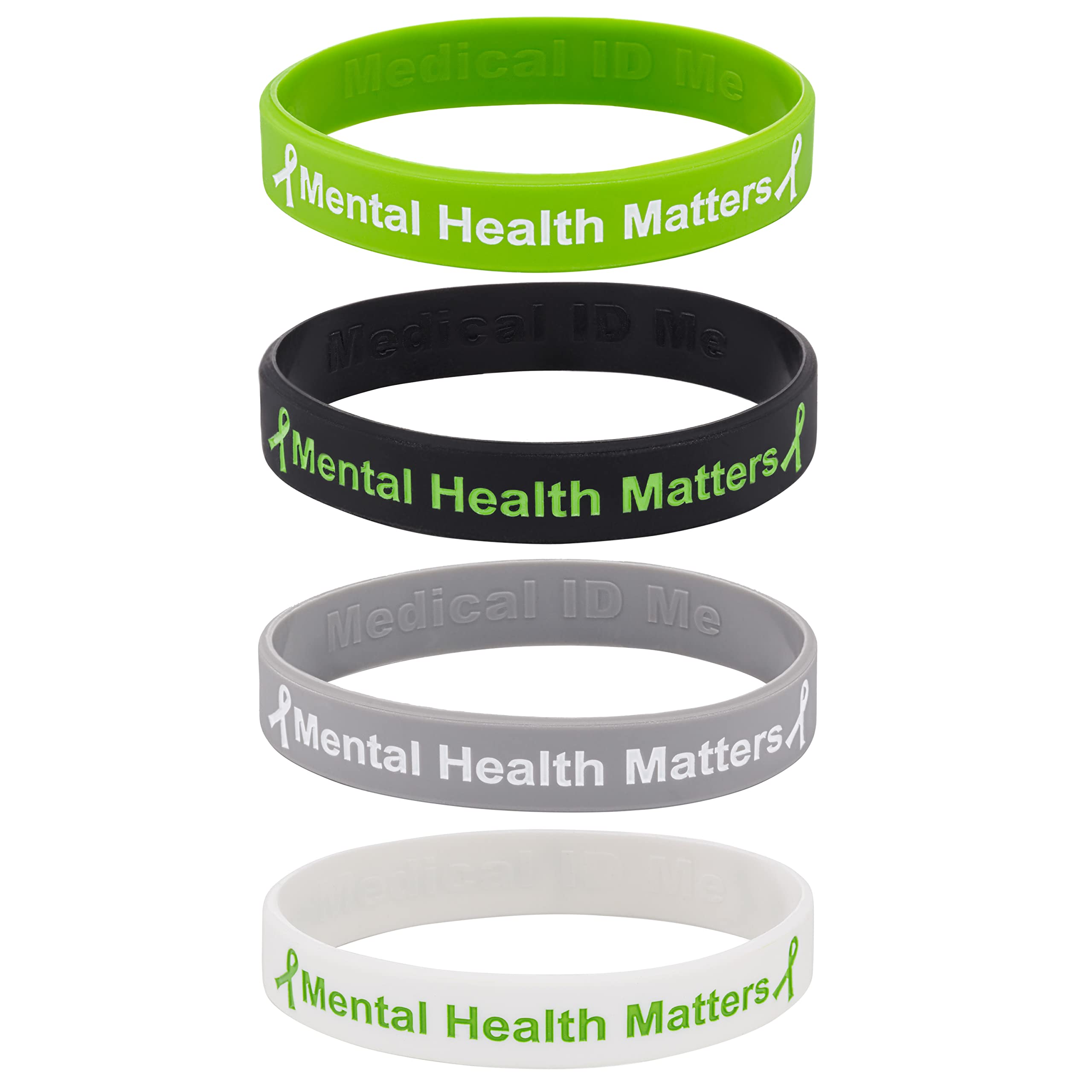 Medical ID Me Set of 4 Mental Health Matters Awareness Bracelet Motivational Men's Women's Mental Health MHA (Large 20cm)