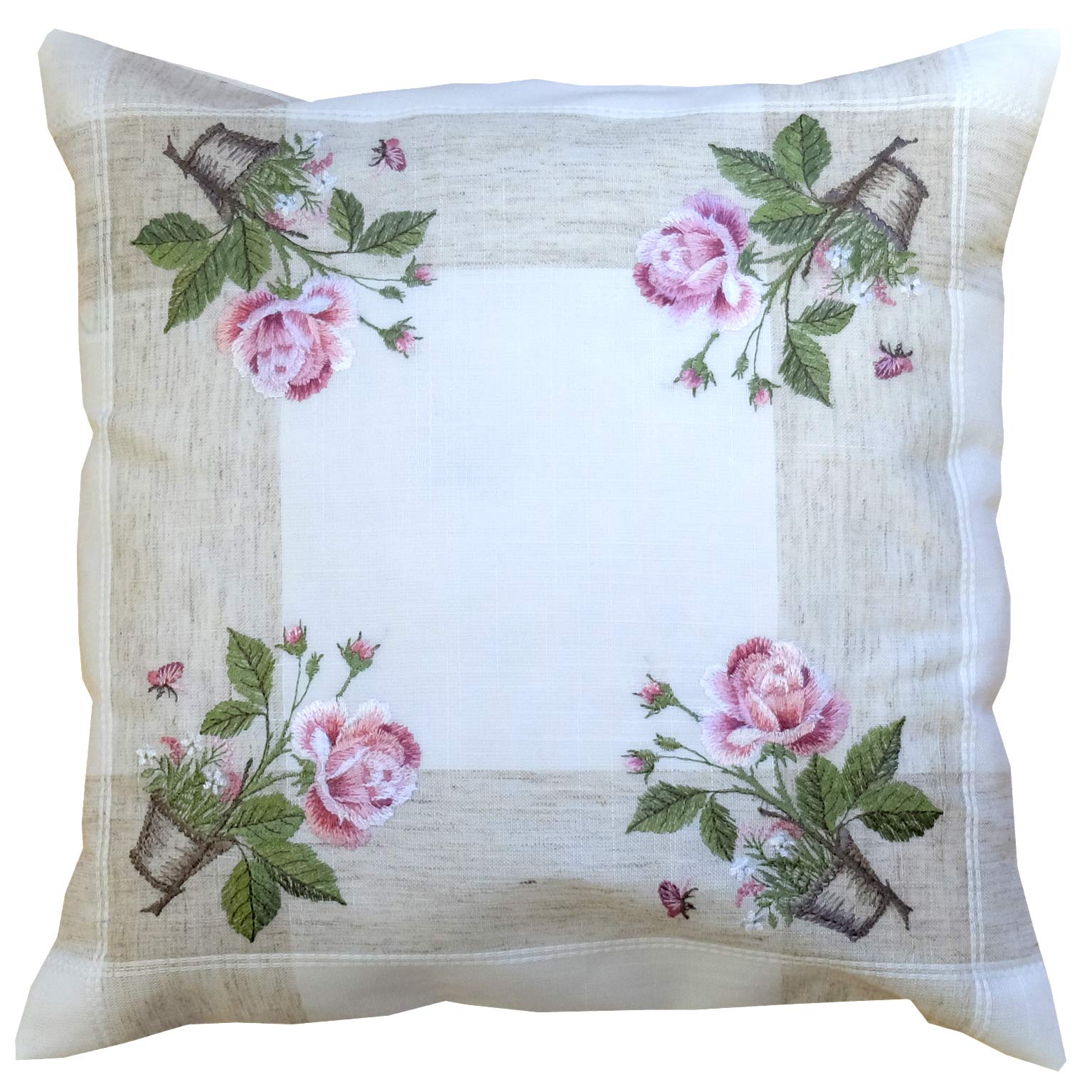 Raebel - Cushion Cover with Embroidery Roses and Baskets - 40 x 40 cm - Zip Cushion Cover