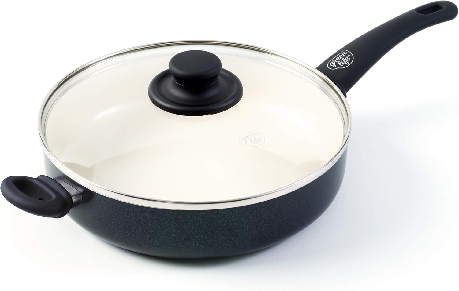 GreenLife Soft Grip 12" Ceramic Non-Stick Covered Jumbo Sauté Pan, Turquoise: Kitchen & Dining