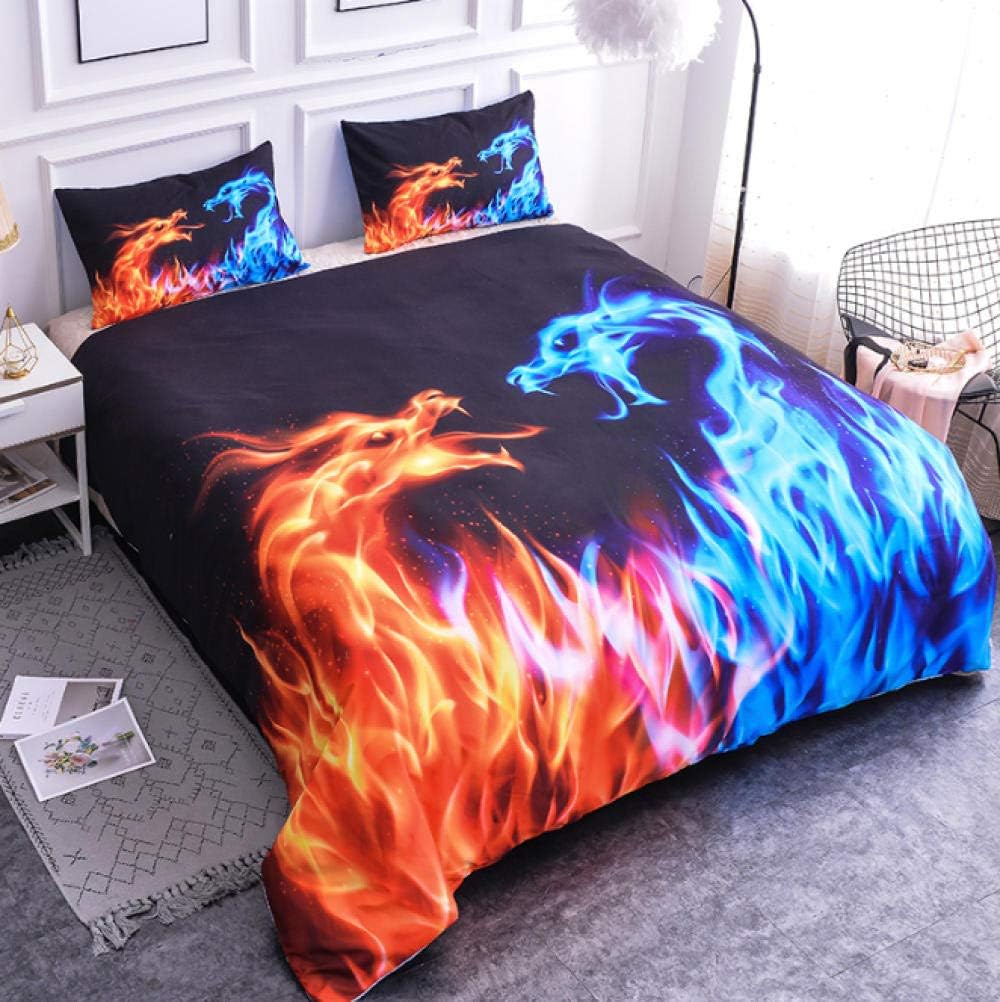 Impressive Juego de Cama 3D de dragón Azul y Rojo Fuego Funda nórdica