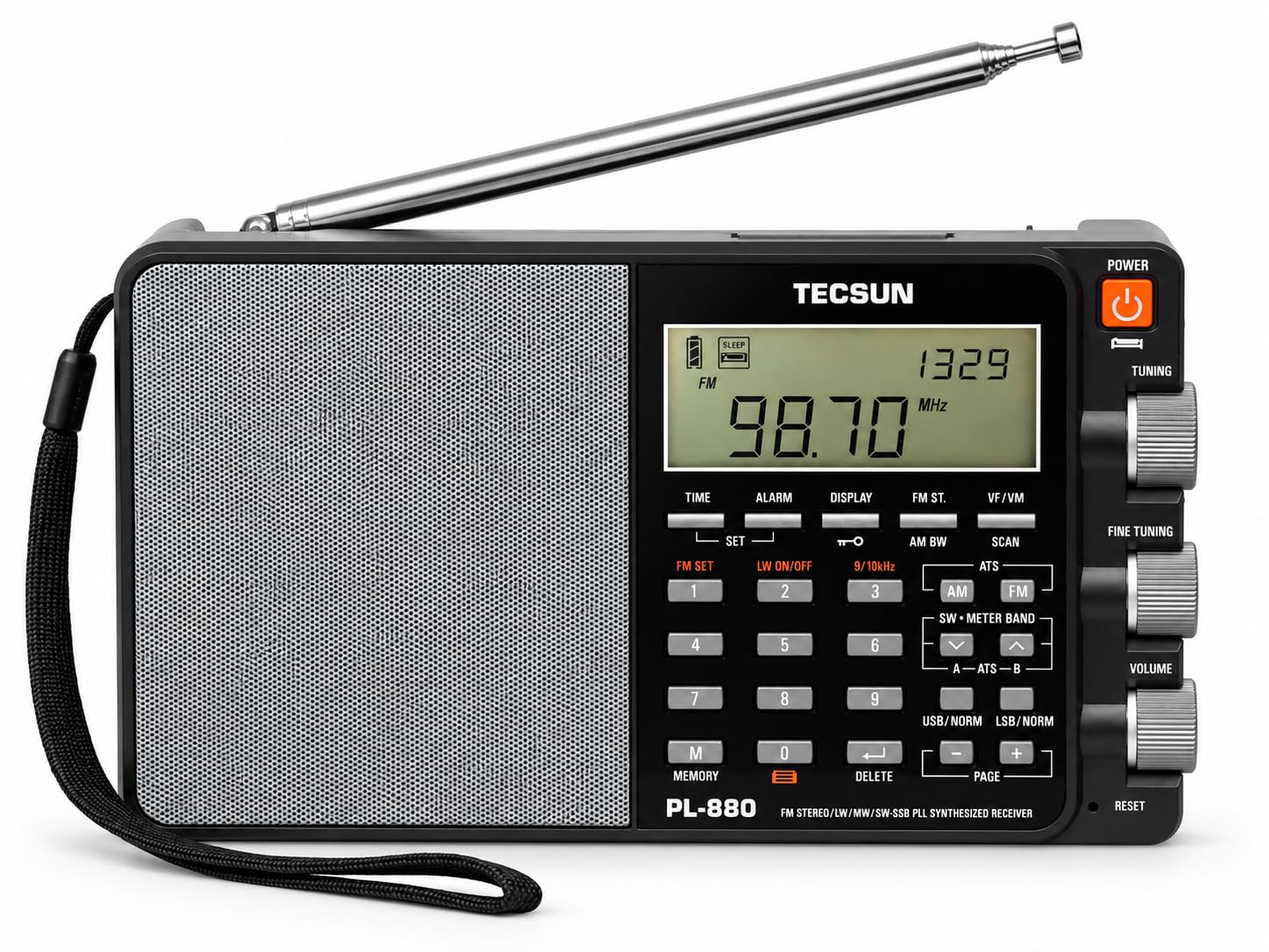 Tecsun PL880 Radio de onda corta de onda larga AM/FM de doble conversión PLL digital portátil con recepción SSB (banda lateral única)