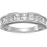 Amazon Essentials Sterling Silver Platinum Plated Infinite Elements Cubic Zirconia Princess Channel Band Ring,, (previously Amazon Collection)