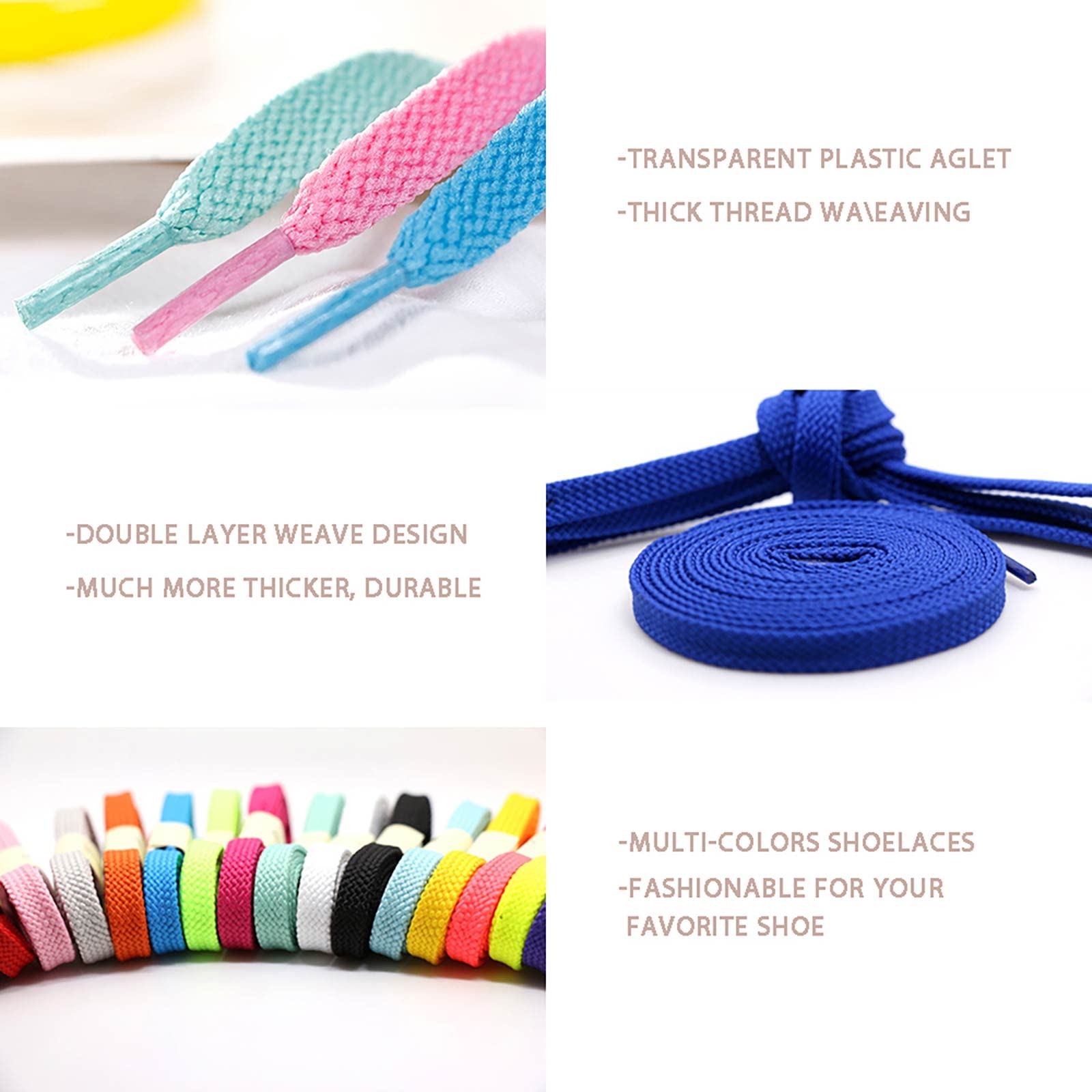 VSUDO Flat Double Layer Shoe Laces for Sneakers, Thick Flat Sneakers Shoelaces
