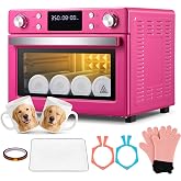 Flyrivergo 30L/32Qt Sublimation Oven - for 40oz Tumblers | Pink, 1700W 450℉ 360&deg; Turbo Convection, Digital Control, Bulk Printing for 11oz Ceramic Mugs with Accessories