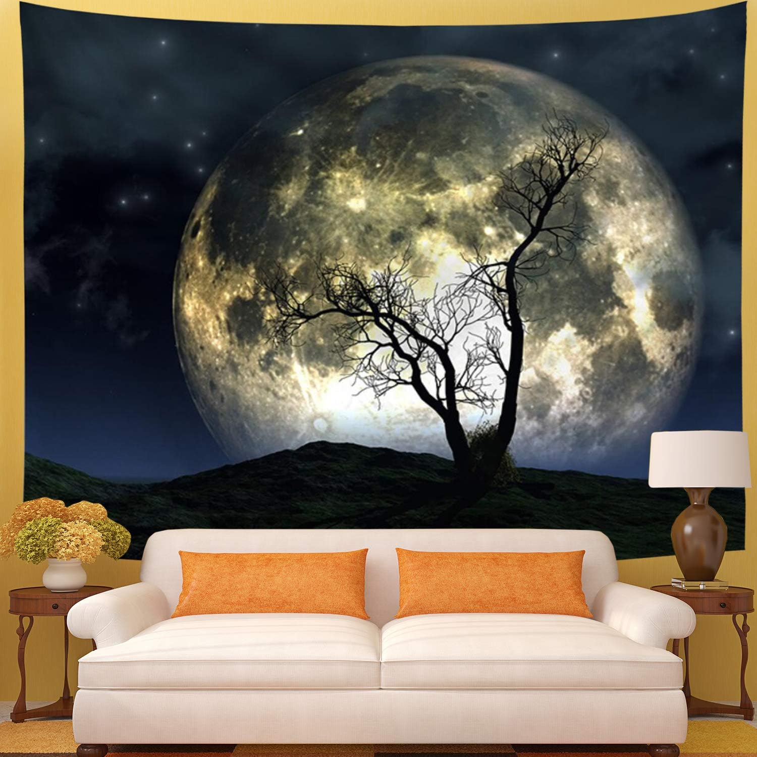 Galoker Moon Tapestry Galaxy Tapestry Tree Tapestry Starry Sky Tapestry Mystic Psychedelic Art Tapestry Wall Hanging for Home Decor(H51.2×W59.1 inches): Everything Else