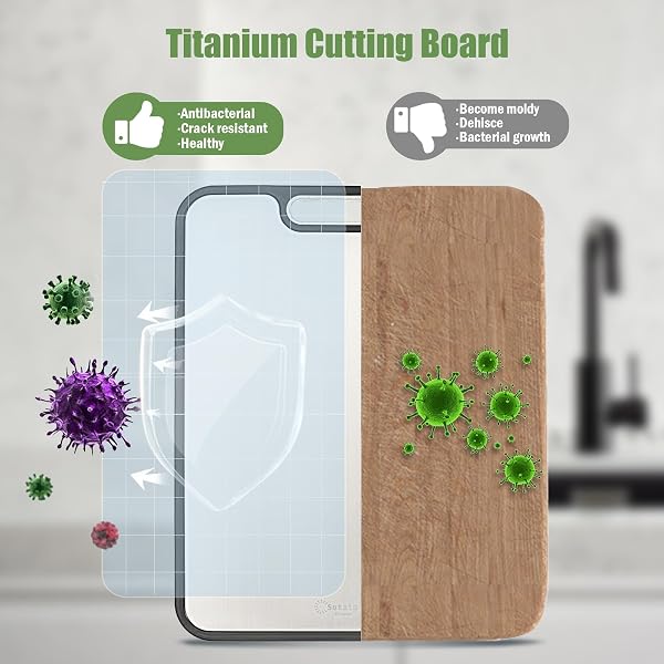 TITANIUM CUTTING BOARDS FOR KITCHEN, 18” DOUBLE SIDED CUTTING BOARD FOOD GRADE, PURE TITANIUM AND WHEAT STRAW PP, FOR MEAT & VEGGIE, NON-SLIP