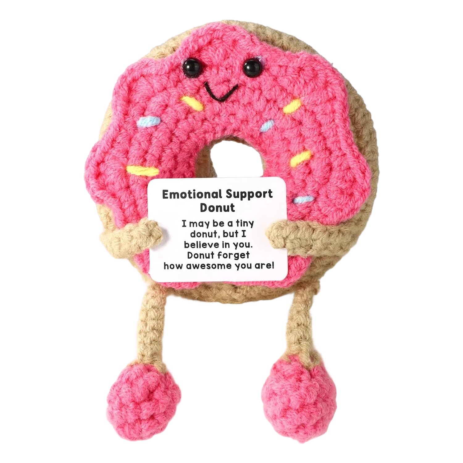 Emotional Support Gift, Funny Positive Crochet Donut with Affirmation Cards Handmade Knitted Cute Stuff Inspirational Gifts for Women Men Family Friend Birthday Graduation Motivational Presents