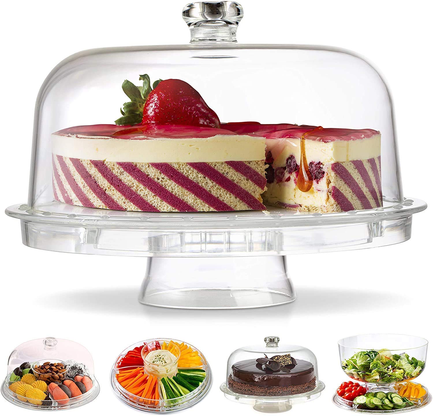 SRJ 3 in 1 Multifunctional Transparent Cake Stand Cake Cutting,Plastic